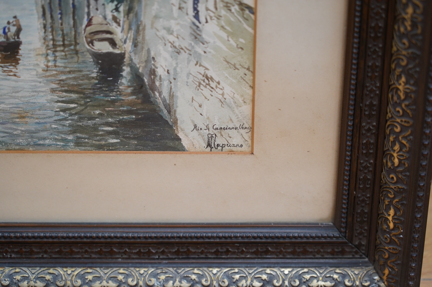 Michele Capuano (Italian, 19th. C), watercolour, Venetian canal, signed and inscribed, 30 x 23cm. Condition - fair